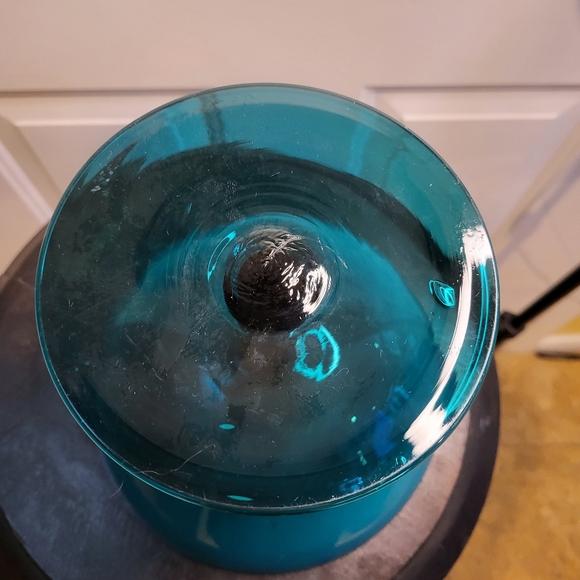 Beautiful Turquoise TEAL EMPOLI CASED GLASS PEDESTAL CANDY DISH - Picture 6 of 16